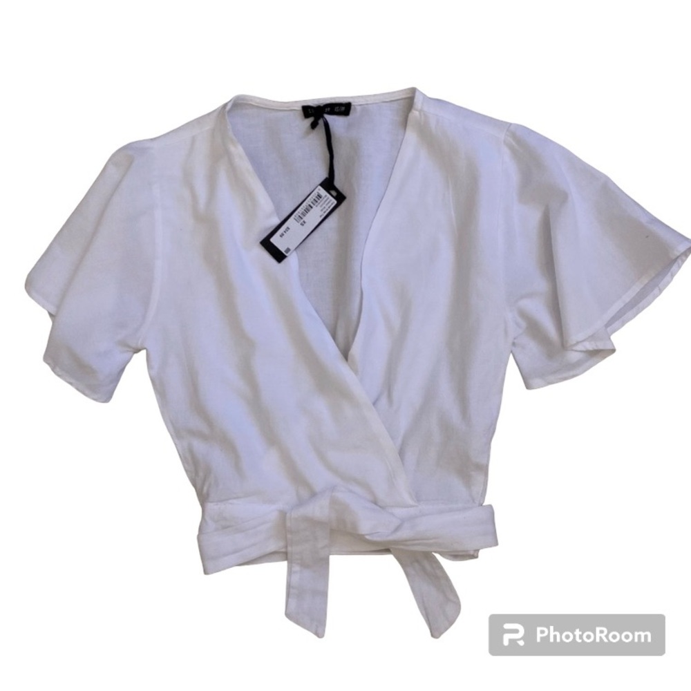 Cotton On Carmel Wrap Top White With Back Elastic Waist Tie Back Size XS